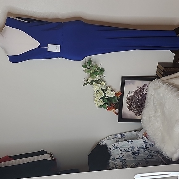 NEW Misa Los Angeles Leza MAXI Dress Tulip Ruched COBALT BLUE Luxury Goddess - Picture 10 of 11